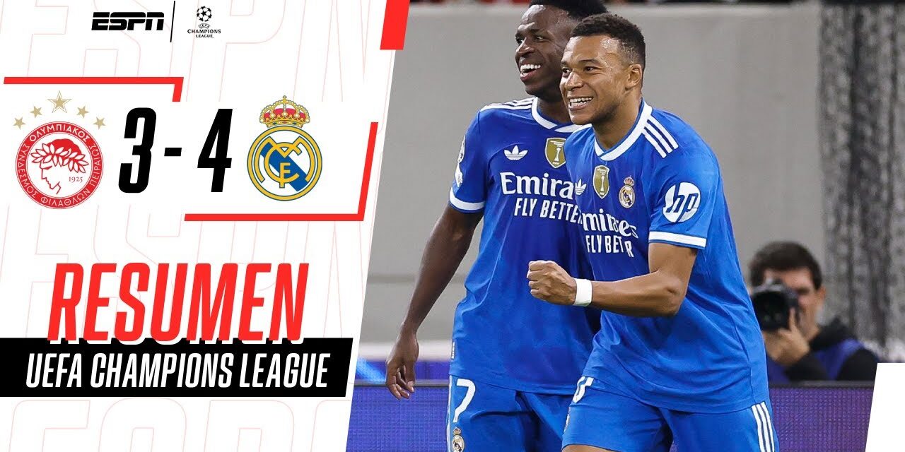 Champions League: Mbappé marca póker y Real Madrid vence 4-3 al Olympiacos en Grecia