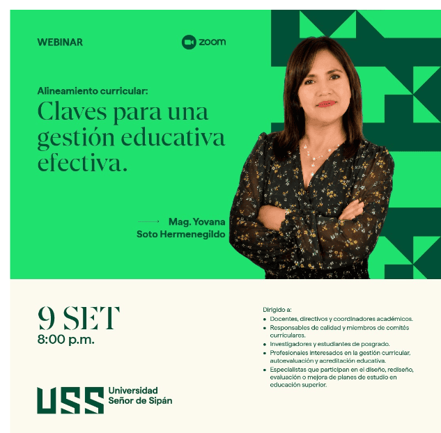 Universidad Señor de Sipán ofrecerá webinar gratuito sobre alineamiento curricular y gestión educativa efectiva